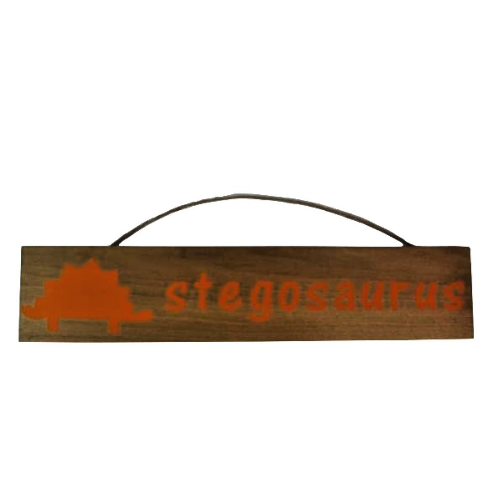Stegosaurus Dinosaur 16 x 3 in Wooden Plaque Rope Hanger Kids Room Decor